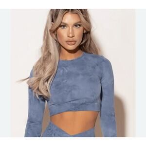 Agent 84 Cropped Top Women M Gray Long Sleeve Thumbholes Workout Gym Sport NWT